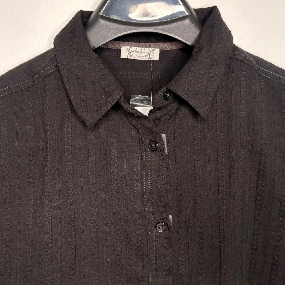NEW Free People Black Button Down Gauze Shirt Oversized Cotton Casual Goth XS